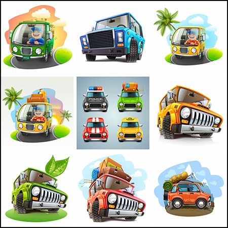 16款旅游渡假的卡通汽车越野车第一素材网矢量插图精选