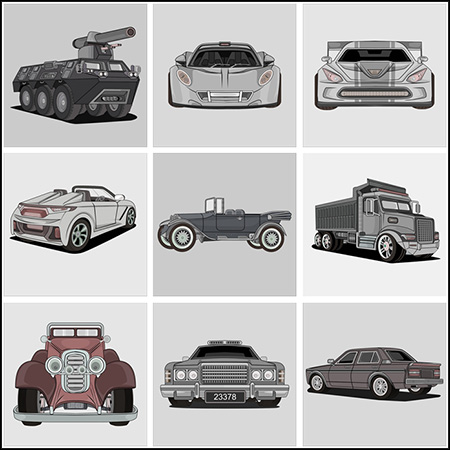 卡通汽车轿车卡车火车高级第一素材网矢量插图精选