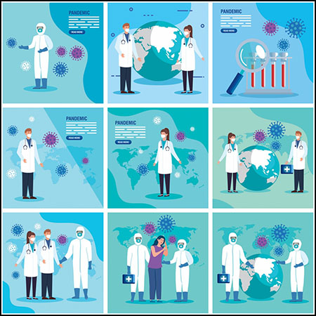 9款2019新冠病毒预防医生护士第一素材网矢量插图精选