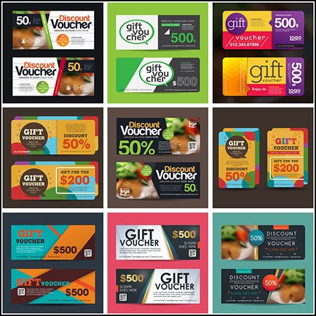 10套超市商店促销打折商品代金券抵用券第一素材网矢量模板精选