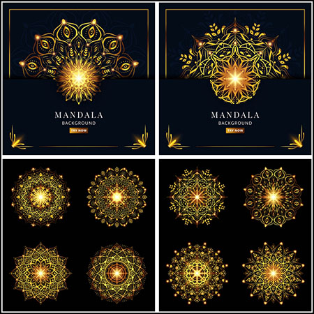 曼陀罗复古金色闪光饰品插图背景第一素材网矢量素材精选