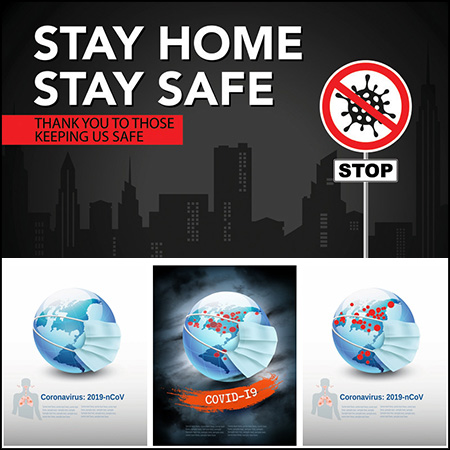 8款新型冠状病毒预防COVID-19病毒预防矢量海报