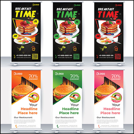 7套快餐店汉堡披萨美食促销宣传展板易拉宝第一素材网矢量模板精选