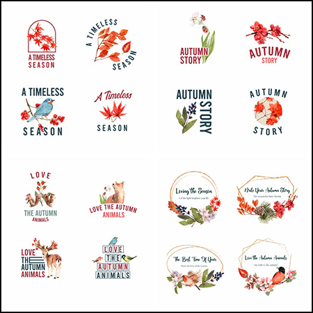 7套水彩树叶小鸟昆虫LOGO图标标志第一素材网矢量插图精选