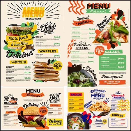 8款快餐店速食店价格单菜单第一素材网矢量模板精选