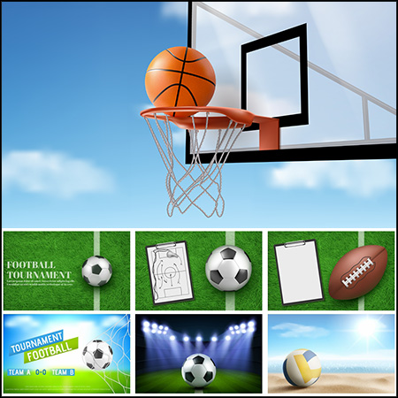 8款羽毛球足球篮球橄榄球排球海报背景第一素材网矢量素材精选