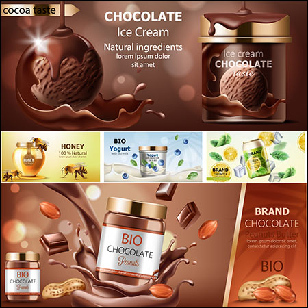 9款蜂蜜水果饮料果汁饮料横幅广告海报第一素材网矢量插图精选