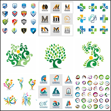 7套创意抽象企业大树公益房地产等LOGO图标第一素材网矢量素材精选