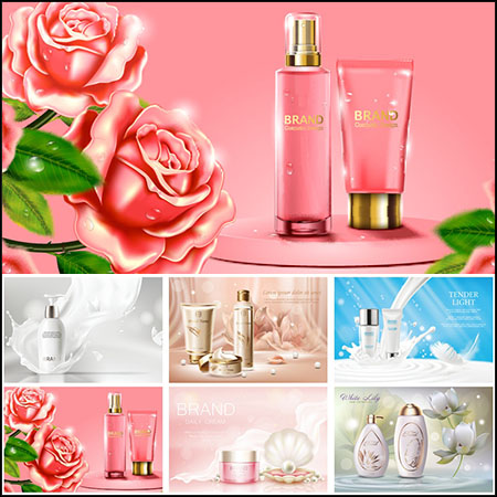 6款女性化妆品护肤品促销商品展示海报分层模板