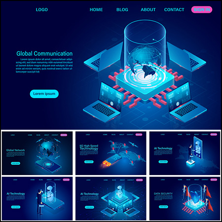 7款人工智能5G科技元素概念平面插图第一素材网矢量素材精选