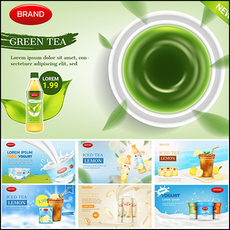 7款夏季水果饮料牛奶促销横幅海报第一素材网矢量素材精选