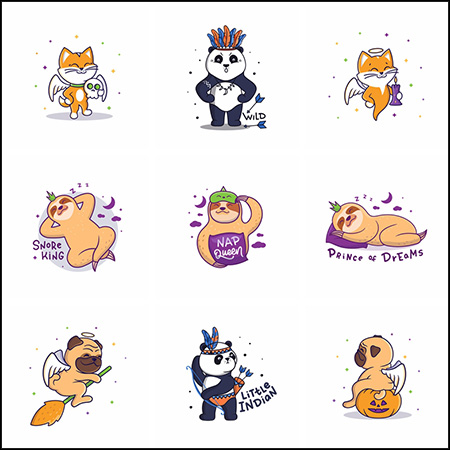 可爱卡通小猫小狗树懒熊猫动物第一素材网矢量插图精选