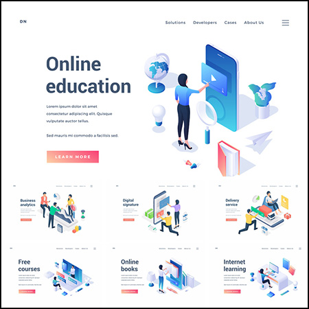 10款商务数据分析办公商务人物场景2.5D等距插图