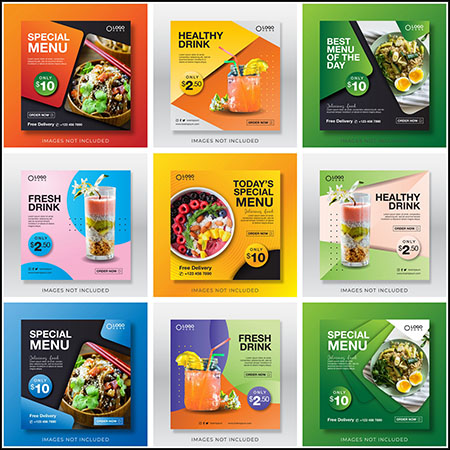 美食和饮料社交网站APP横幅广告第一素材网矢量模板精选