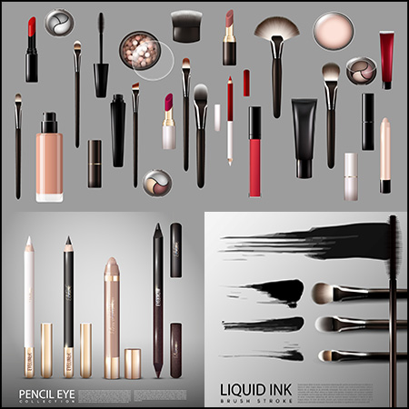 7套女性化妆用品化妆刷睫毛刷眉笔口红等第一素材网矢量素材精选