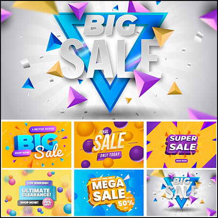 6款商场大促销打折横幅广告海报第一素材网矢量模板精选