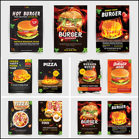 14款快餐店美食汉堡促销海报第一素材网矢量素材精选