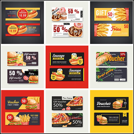 9套快餐店汉堡热狗薯条促销打折横幅海报第一素材网矢量素材精选
