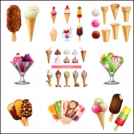 11款冰淇淋蛋筒冷饮挖球冰淇淋第一素材网矢量素材精选