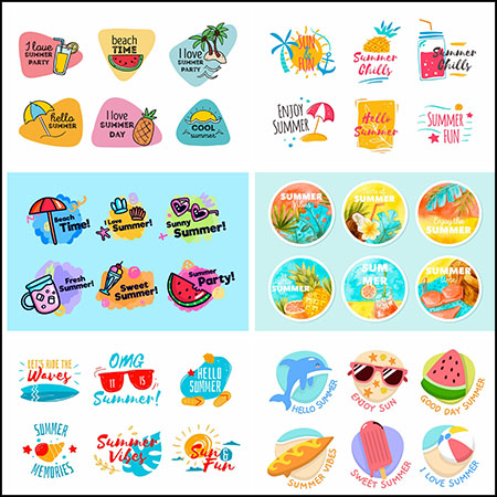 7套手绘夏季彩色标签贴纸贴签第一素材网矢量素材精选