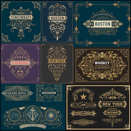 9款欧式复古花纹图案LOGO标志第一素材网矢量素材精选