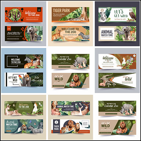 8套野生动物动物园门票第一素材网矢量模板精选
