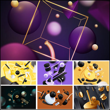 8款3D立体圆形多边形场景第一素材网矢量背景精选素材