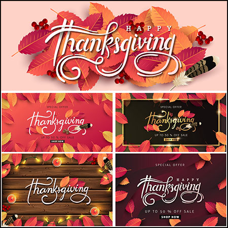 6款感恩节秋天背景枫叶横幅背景第一素材网矢量素材精选
