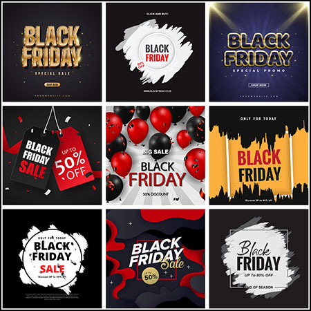 10款黑色星期五黑色风格商场促销打折横幅海报第一素材网矢量素材精选