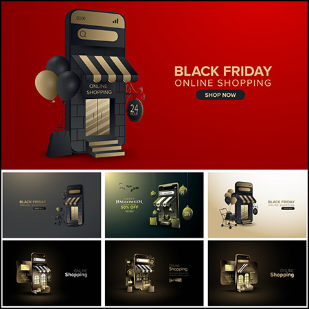 10款网络购物电商2.5D等距插图第一素材网矢量素材精选