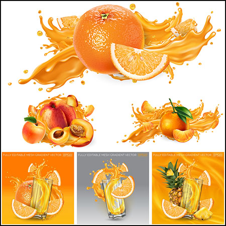 9款鲜榨水果果汁海报第一素材网矢量插图精选