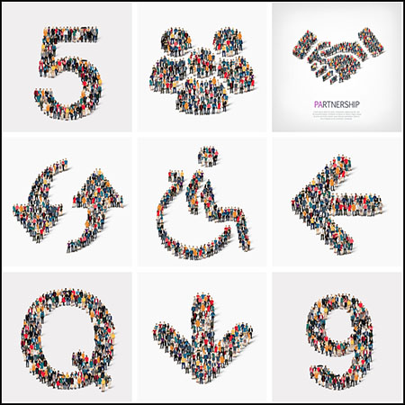 人物人群组成的字母和数字符号等第一素材网矢量插图精选