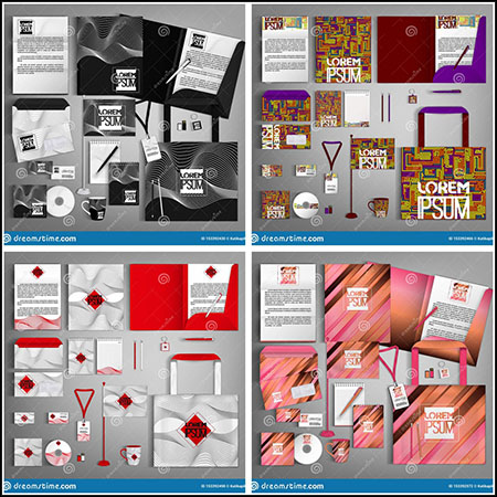 9套时尚办公用品VI样机矢量模型