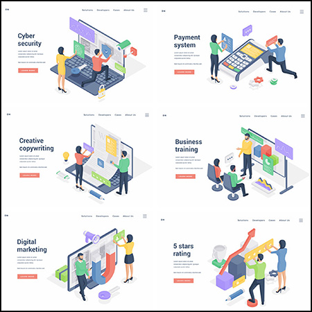 7套网络支付安全互联网办公2.5D等距第一素材网矢量插图精选