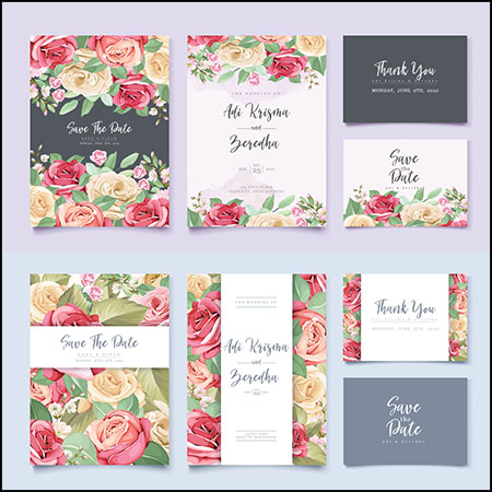 8套花卉装饰婚礼邀请卡卡片第一素材网矢量素材精选