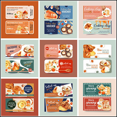 9套蛋糕店甜品美食促销打折券现金券第一素材网矢量模板精选