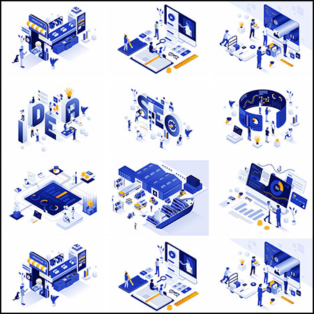 10款大数据电商banner海报着陆页2.5D等距插画第一素材网矢量素材精选