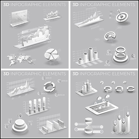 16套时尚白色大数据信息图表高端3D第一素材网矢量插图精选