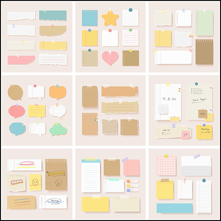 9套创意可爱风格剪纸笔记本撕裂便签对话框第一素材网矢量素材精选