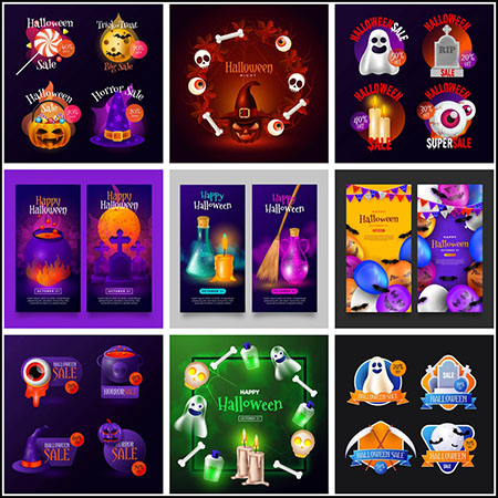 12套万圣节元素促销打折海报插图第一素材网矢量素材精选
