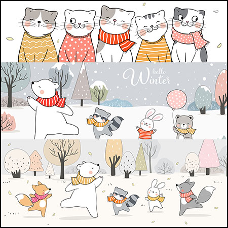 你好冬季森林可爱卡通动物第一素材网矢量插图精选