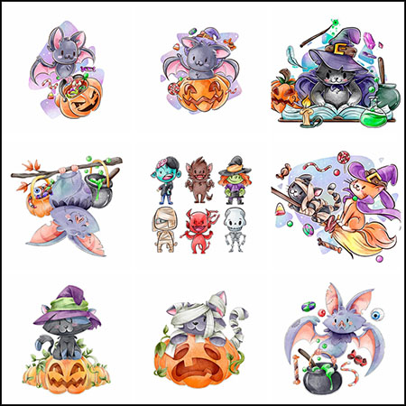15款万圣节可爱怪物动物水彩插画第一素材网矢量素材精选