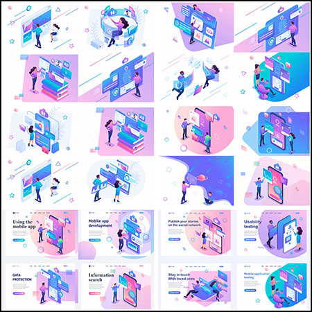 24款网络办公线上办公信息图表2.5D等距插图第一素材网矢量素材精选