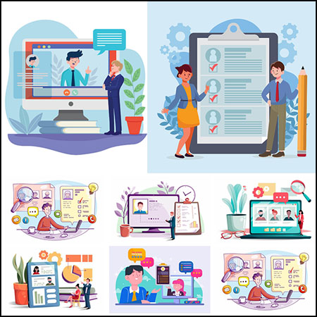 9款在线面试和招聘扁平化插图第一素材网矢量素材精选