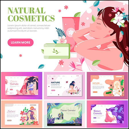 10款女性面膜护发护养用品网页横幅插画第一素材网矢量素材精选