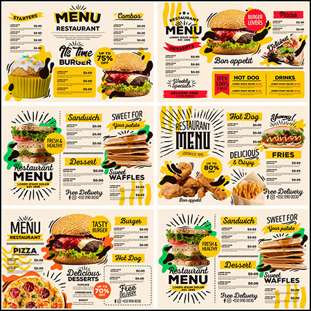 6款汉堡快餐小吃美食点菜单第一素材网矢量素材精选