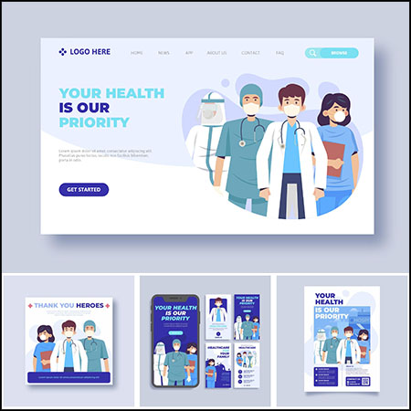 8款医学研究医生护士海报横幅第一素材网矢量素材精选