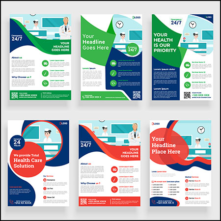 8套医院企业宣传介绍三折页传单第一素材网矢量素材精选