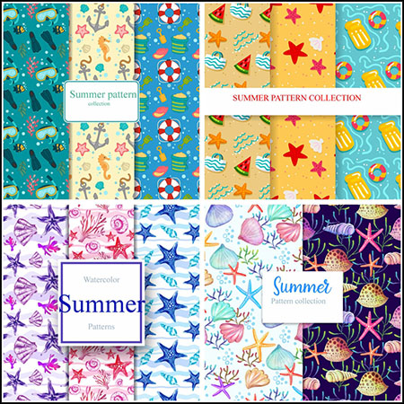 9套海洋生物海洋风格水果植物无缝背景第一素材网矢量素材精选