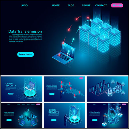 7款网络信息安全互联网安全2.5D等距插图第一素材网矢量素材精选